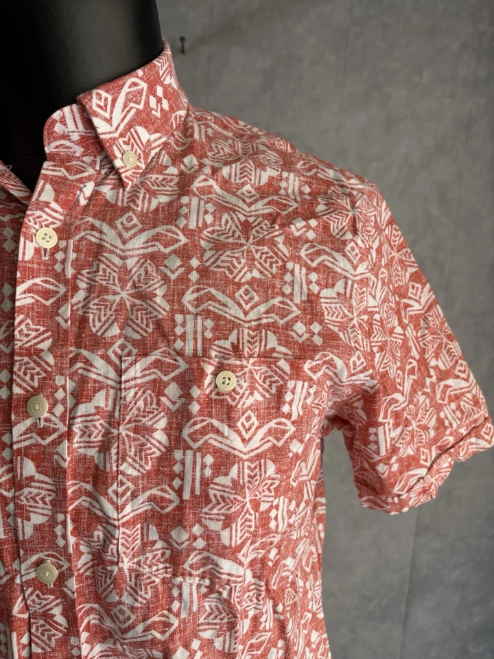 Jack Spade Men's Linen/Cotton Hawaiian Shirt Size Medium Slim Fit Rust Orange - Image 2 of 4