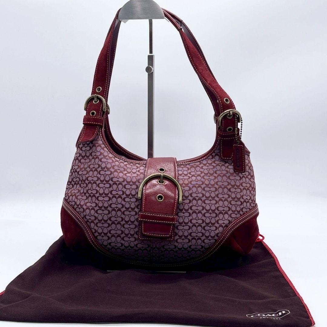 COACH Mini Signature Soho Shoulder Bag Suede Canvas Leather