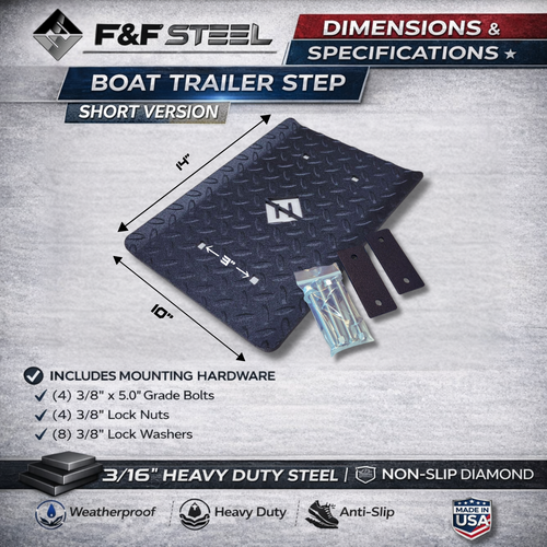 14" Heavy Duty Boat Trailer Step Steel Diamond Tread 800lb USA - 第 3/4 張圖片