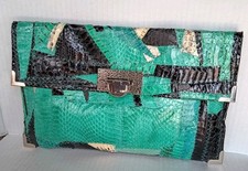 HOLIDAY DAY SALE - Green/Black Snakeskin Clutch Purse (11" X 7")