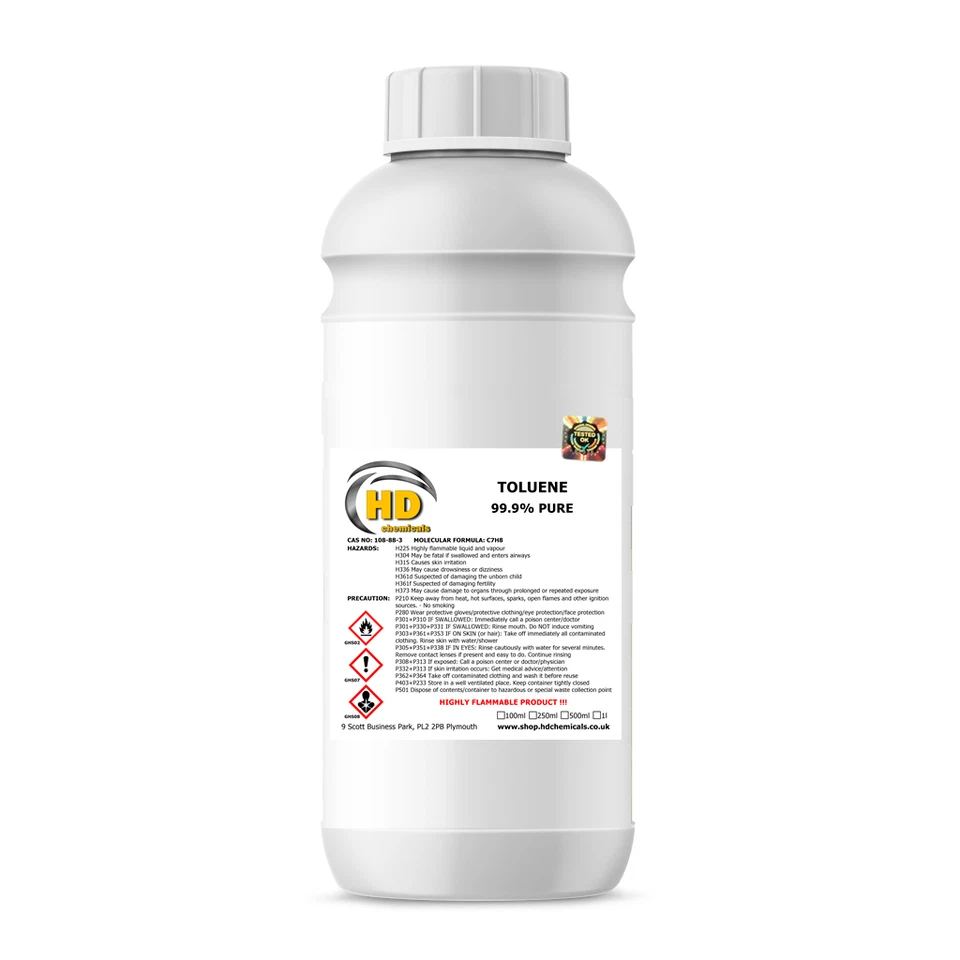HD CHEMICALS 2 ltr Toluene Toluol 99.9% Pure High quality Lab Grade Cleaner - Paint Thinner
