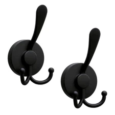 2 Pack Black Suction Cup Double Hooks for Shower Stainless Steel Wall Mount