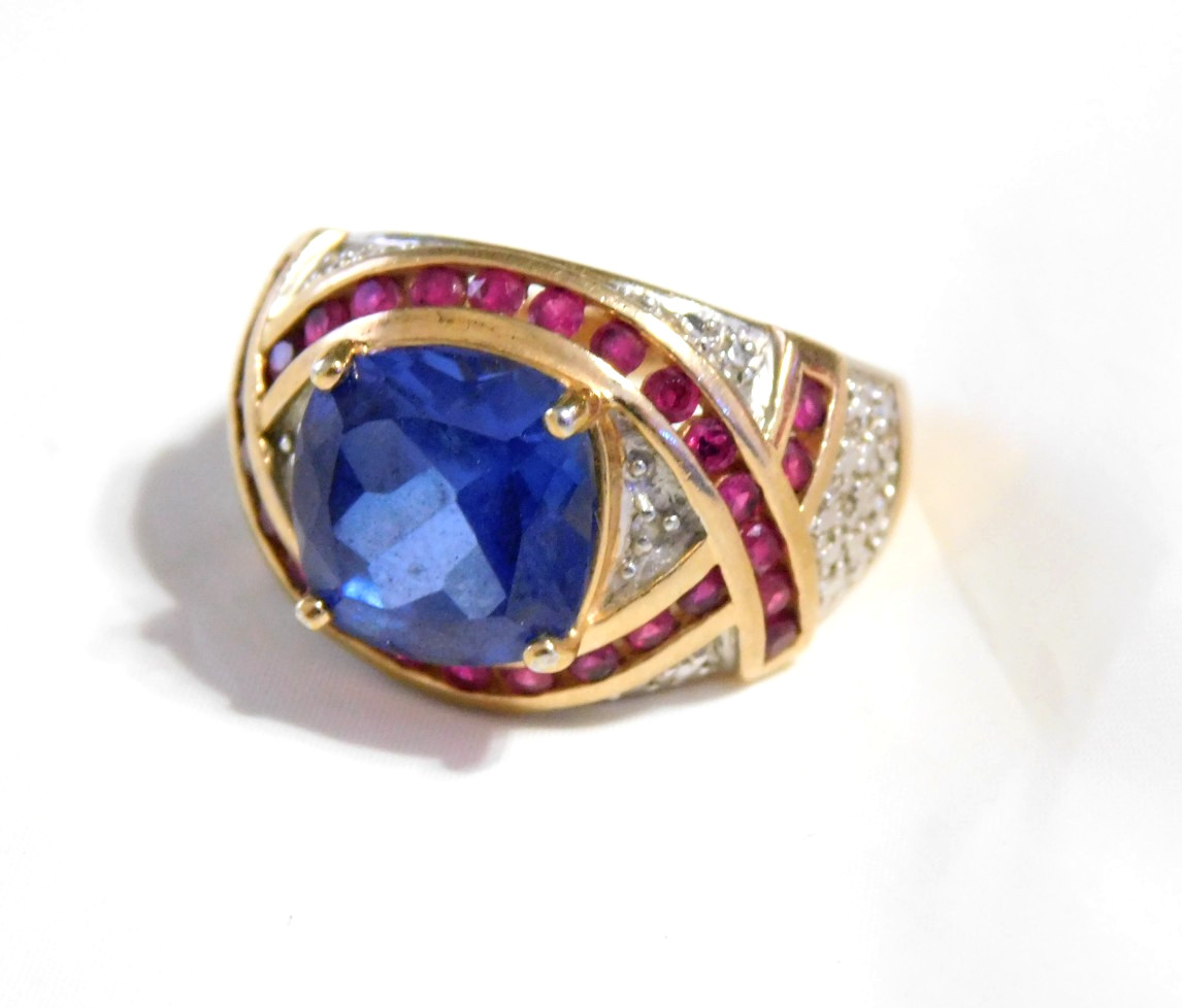 Simulated Sapphire and Ruby Statement Ring Sterli… - image 10