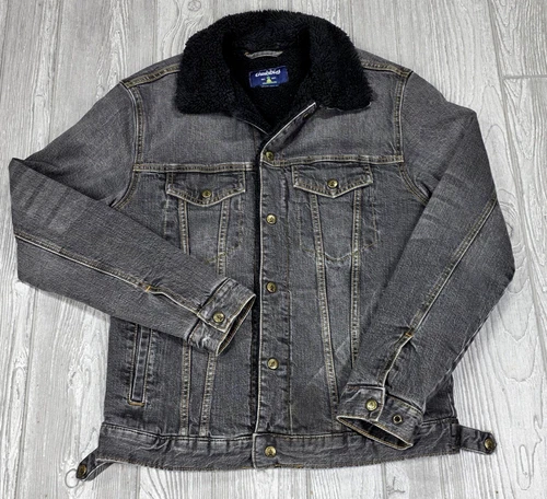 Chubbies Men's Fade Gray Denim Sherpa Black Lined Trucker Jacket Pockets Size M image 2