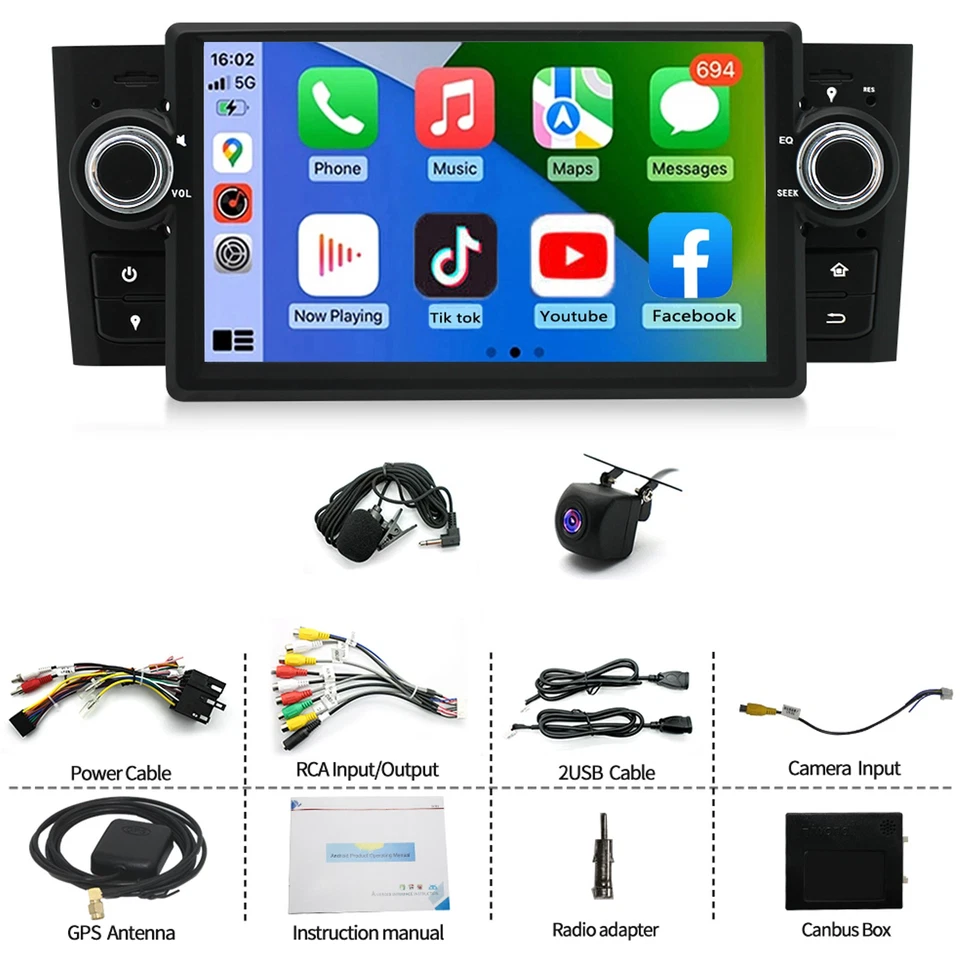Android 14 Autoradio Carplay Per Fiat Grande Punto Linea 2007-2012 GPS Navi WIFI - Immagine 3 di 4