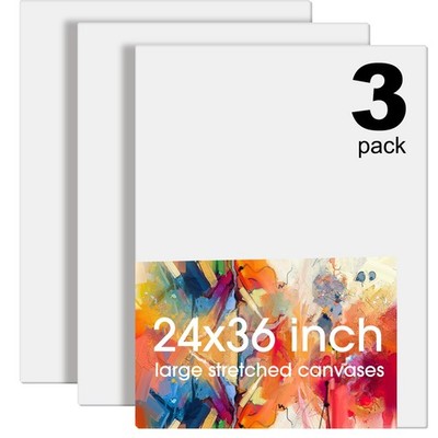 Sherr 3 Pcs 36 x 24 Inch Large Canvas for Painting Cotton Stretched Canvas Bl...