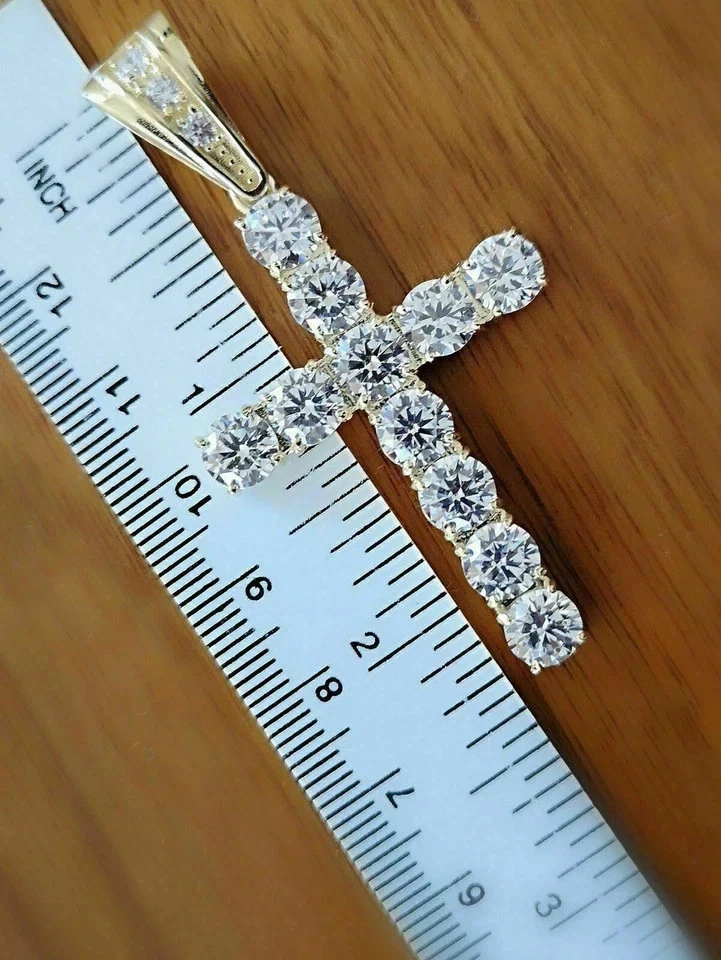 3Ct Round Cut VVS1/D Diamond Cross Pendant 14K Yellow Gold Finish Free Chain - Image 4 of 4