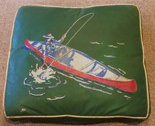 RARE 1940-60'S "FLY FISHING" BOAT FLOTATION LIFE PRESERVER SEAT CUSHION W/STRAPS