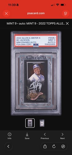 Bo Jackson #MA-BJ 2022 Topps Allen & Ginter Mini Autographs card