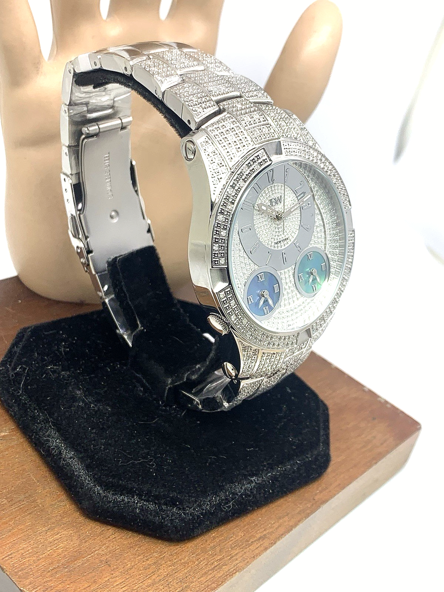 JBW Men's Watch J6348B Swiss Quartz Diamond Multi Time Zone Silver
