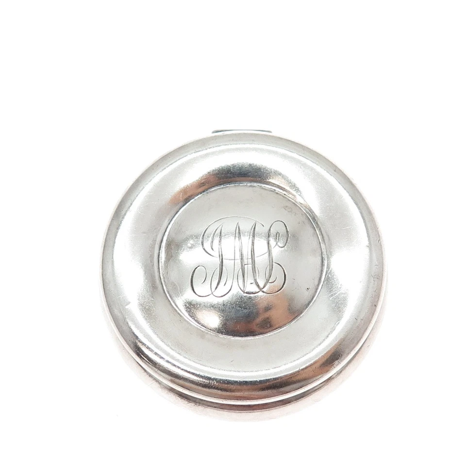 Antigua caja de pastillas/tabaco con monograma grabado Art Deco de plata de ley 925 Foto 4 de 4