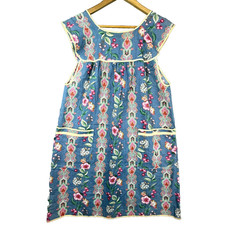 Vintage Apron Dress Womens Blue Pink Floral Paisley Sleeveless Pockets Housewife