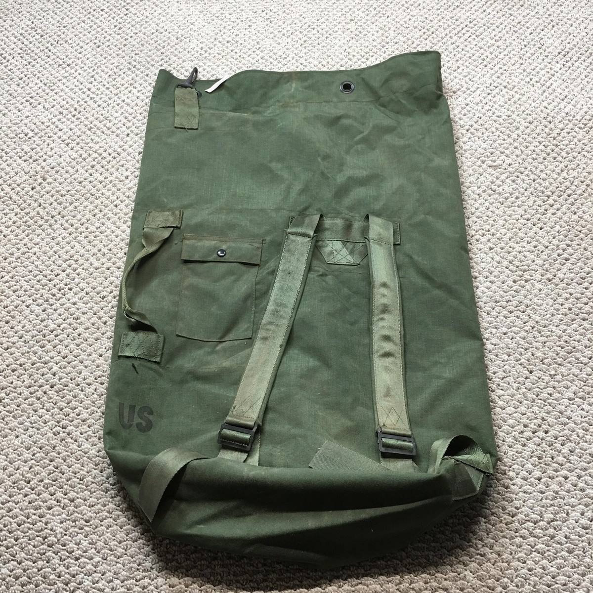 Vintage US Military Olive Green Canvas Duffel Bag Army GI Sea Bag