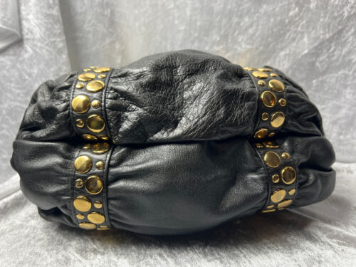 JD Y2K 2000s Gold Studded Leather Barrel Bag Hand Straps Pleated Ends - Picture 7 of 14