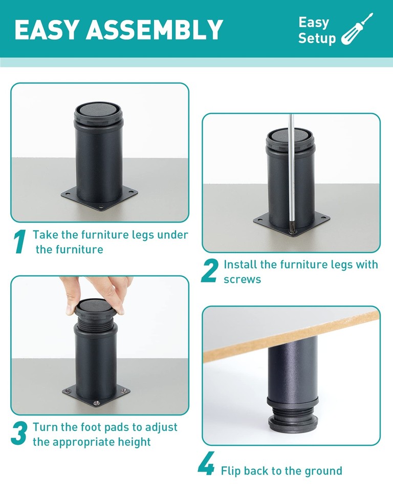 4 Inch Furniture Legs Legs for Furniture Set of 4 Black Couch Legs