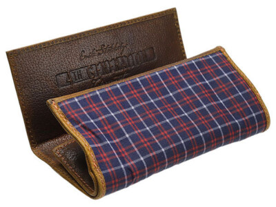 plaid tobacco pouch 4th Generation Hunter Brown Plaid Quality Leather Roll-up Tobacco Pouch -  7953