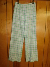 Vintage Pants Ladies Green Plaid High Rise Wide Leg Waist 28" 