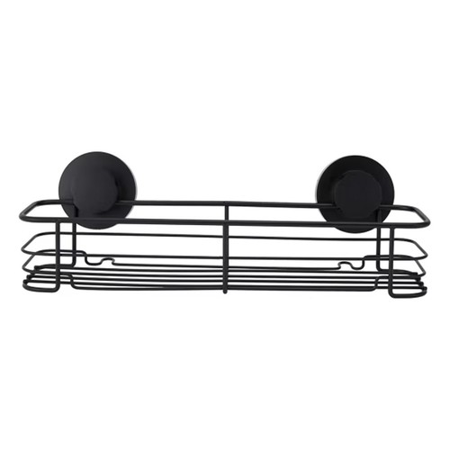 Black Suction Rectangular Caddy Shelf Organizer Rack Storage Holder Wall Mounted - Picture 2 of 6