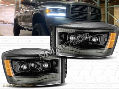 06 07 08 DODGE RAM 1500 2500 3500 HEADLIGHTS ALPHA BLACK PRO SERIES DRL TURN LED