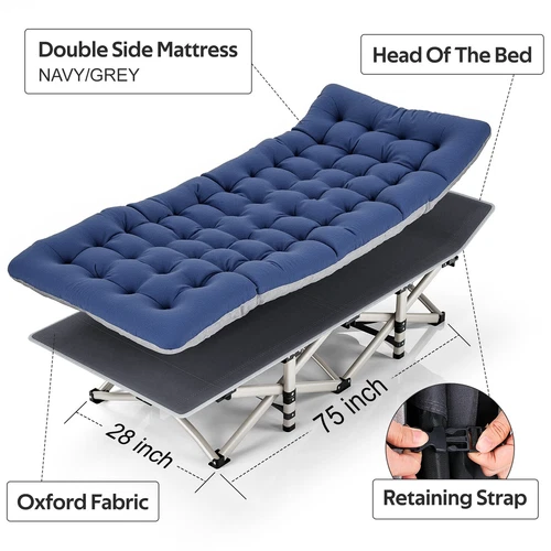 Portable Folding Camping Cot, Lightweight Outdoor Bed with Carry Bag for Adults - Picture 3 of 9