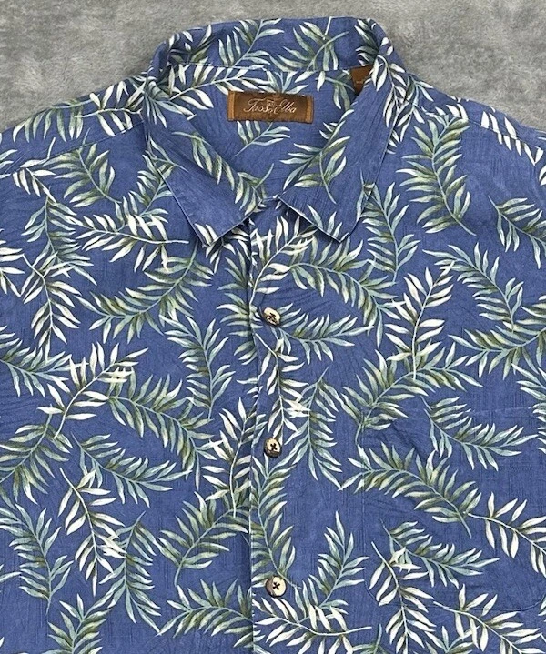 Tasso Elba Hawaiian Shirt Mens XL Blue 100% Silk Lightweight Button Tropical - Image 2 of 4