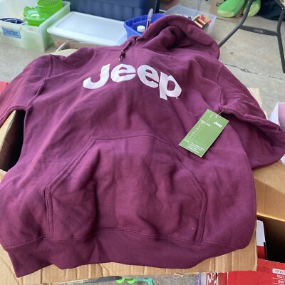 Jeep Hoodie Small Burgundy Long Sleeve Kangaroo Pocket Cotton Blend  New