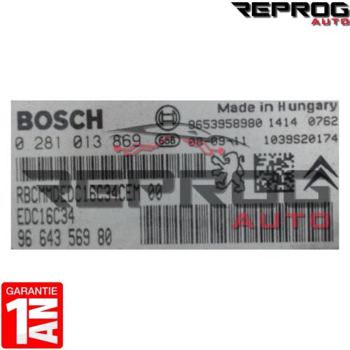 CALCULATEUR DÉCODÉ CITROEN JUMPY 1.6HDI 0281013869 9664356980 BOSCH EDC16C34 - Picture 2 of 2