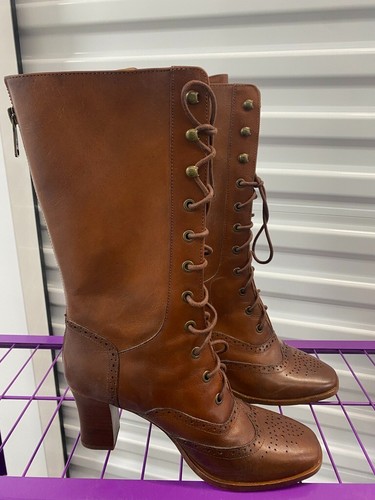 Patricia Nash hellbraune JEMMA VINTAGE STYLE GRANNY BOOTS GR. 8 38 SCHNÜRER REIßVERSCHLUSS