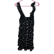 Storia Black floral rouched mini dress womens size small sleeveless