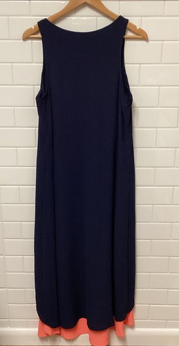 Womens Sleeveless Maxi Dress Sz L R&K Originals Navy Coral Asymmetrical Hemline - Picture 7 of 11
