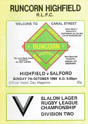 RUNCORN HIGHFIELD RUGBY LEAGUE MATCH PROGRAMMES (FIVE) 1984 1990 1991 ...