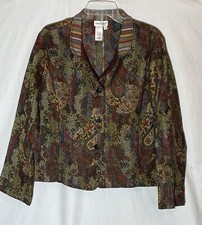Coldwater Creek PXL Multicolored Paisley Tapestry Jacket w/Contrasting Collar