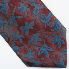 Damon All Silk Red Blue Abstract Floral Print Made in USA Tie 56" x 3"