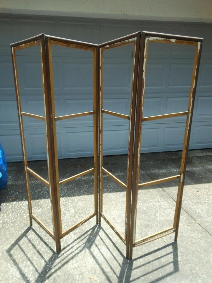 Антикварная складная 4-панельная перегородка для комнаты с экраном рама 1890–1910 61 дюйм H 76 дюймов W - Изображение 2 из 4
