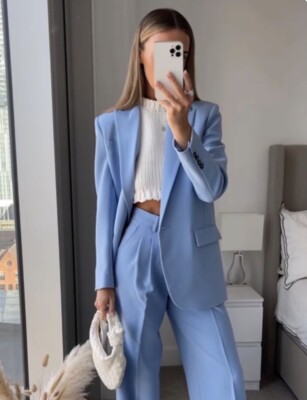 ZARA 2 Piece Set Blazer And Pants Sky Blue 2761/054+2731/043