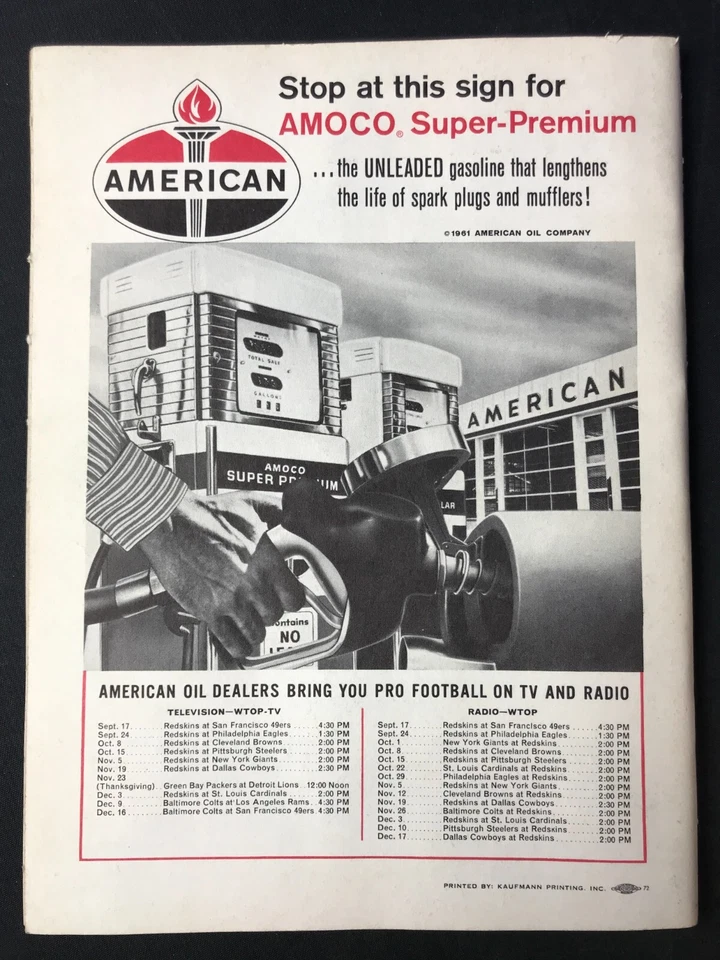 VTG Nov 12th 1961 Washington Redskins Vs Cleveland Browns Game Program HTF! - Image 3 of 4