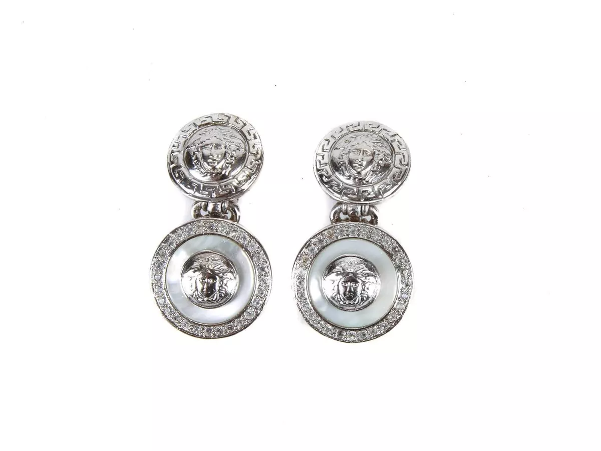 Silver versace earrings deals