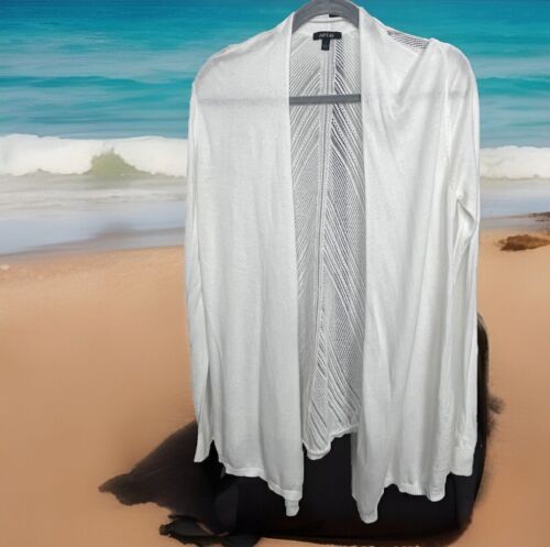 Apt 9 Cardigan Sweater Small Draping Open Front White Crochet Back Lightweight