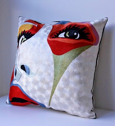Abstract Picasso Style Modern Art Decorative Silk Throw Pillow 18" Cushion Cover - Picture 29 of 31