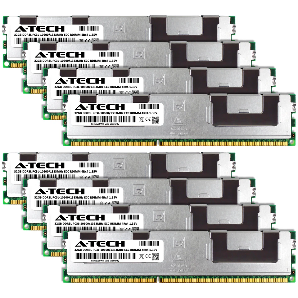 A-Tech 256GB 8 x 32GB 4Rx4 PC3L-10600R RDIMM DDR3-1333 ECC REG Server Memory RAM - Image 2 of 4