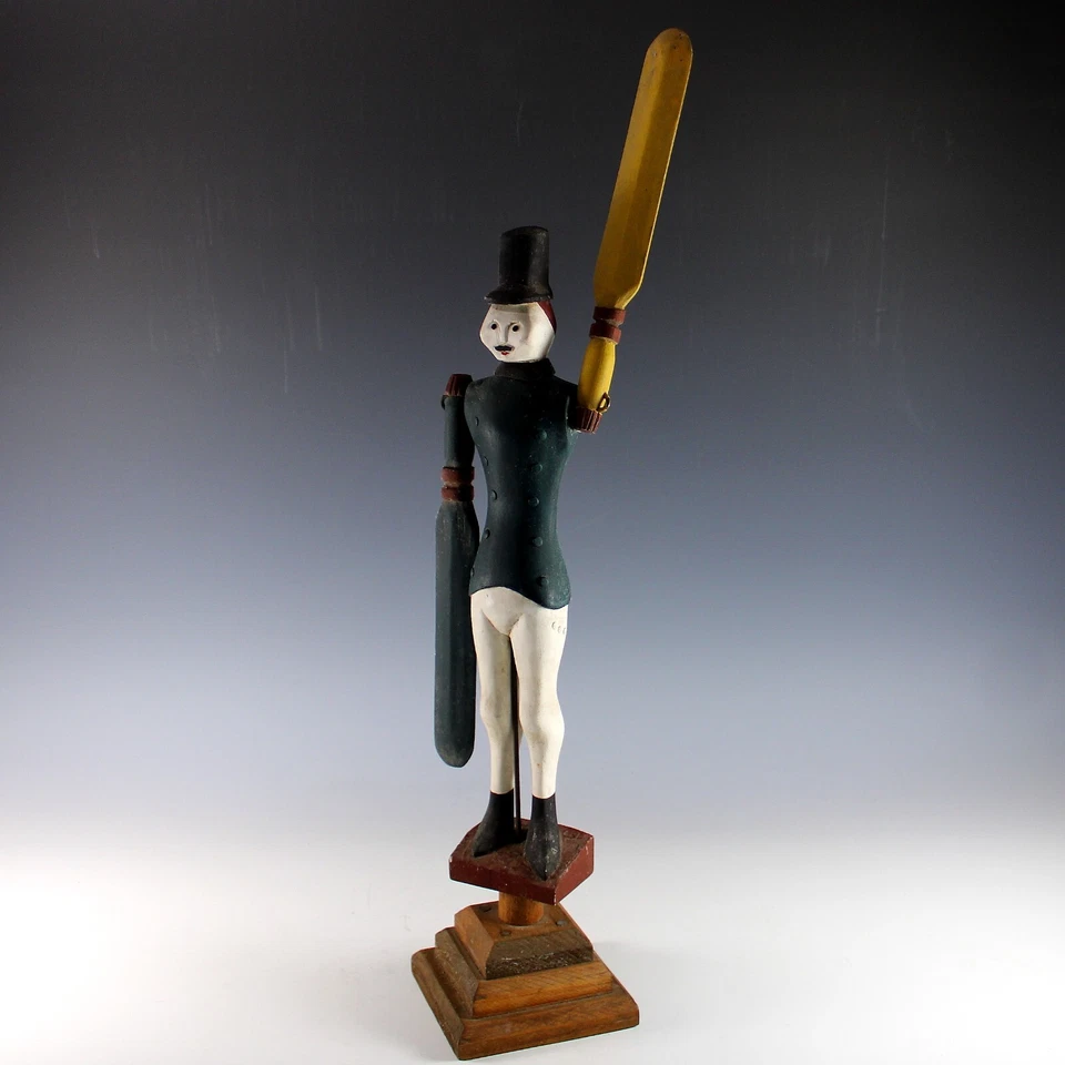 Vintage Man Whirligig  Wood Folk Art Artist Signed Primitive Outsider Art - Image 3 of 4