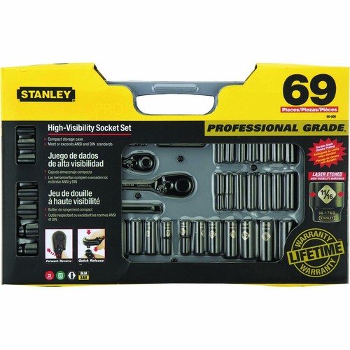 Stanley Socket Set 1/4" & 3/8" Drive Metric/SAE 69 Piece - Picture 2 of 3