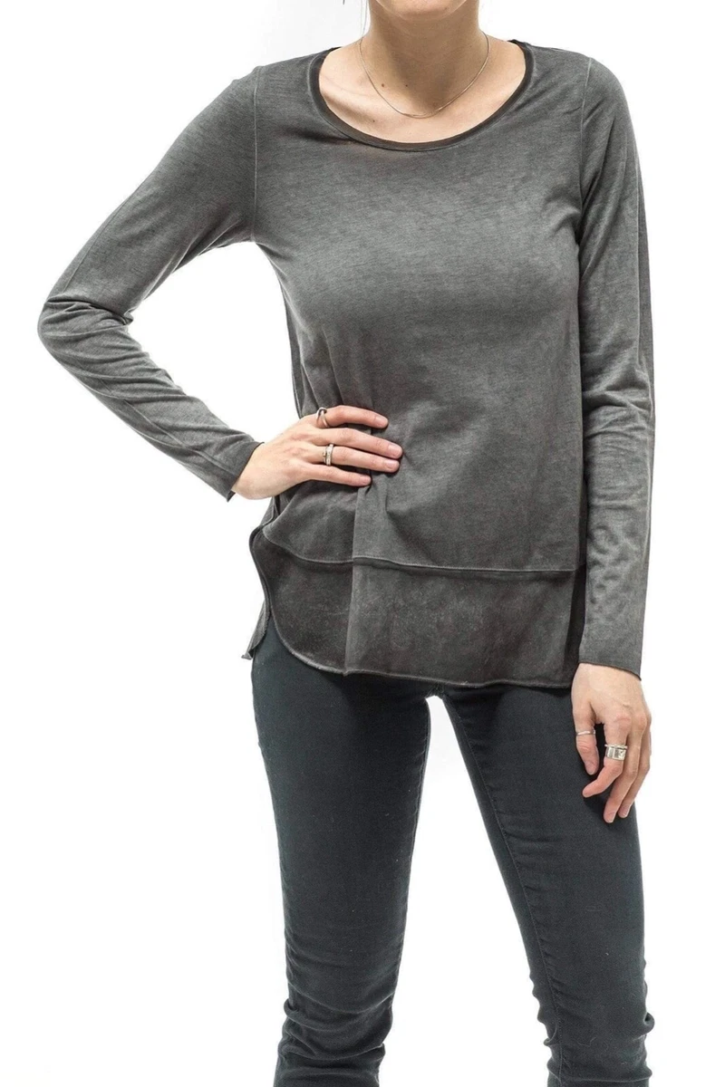 HENRY CHRIST L/S T-Shirt With Stretch Silk Border In Charcoal