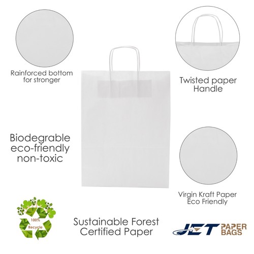 White Kraft Shopping Bag 10x5x13H - Twisted Handles - Eco-Friendly - FINA - Picture 4 of 16