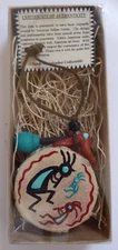 Sandy Whitefeather Kokopelli Hanging Clay & Wood Drum Sculpture w/ COA in Box AZ