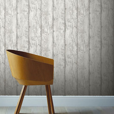 Washed Wood Plank Effect Metallic Silver Grey Embossed Textured Wallpaper 908501