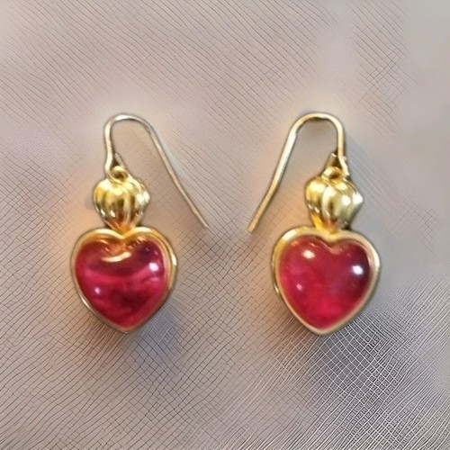Vintage Signed TRIFARI Red Heart Dangle Earrings - Picture 1 of 4