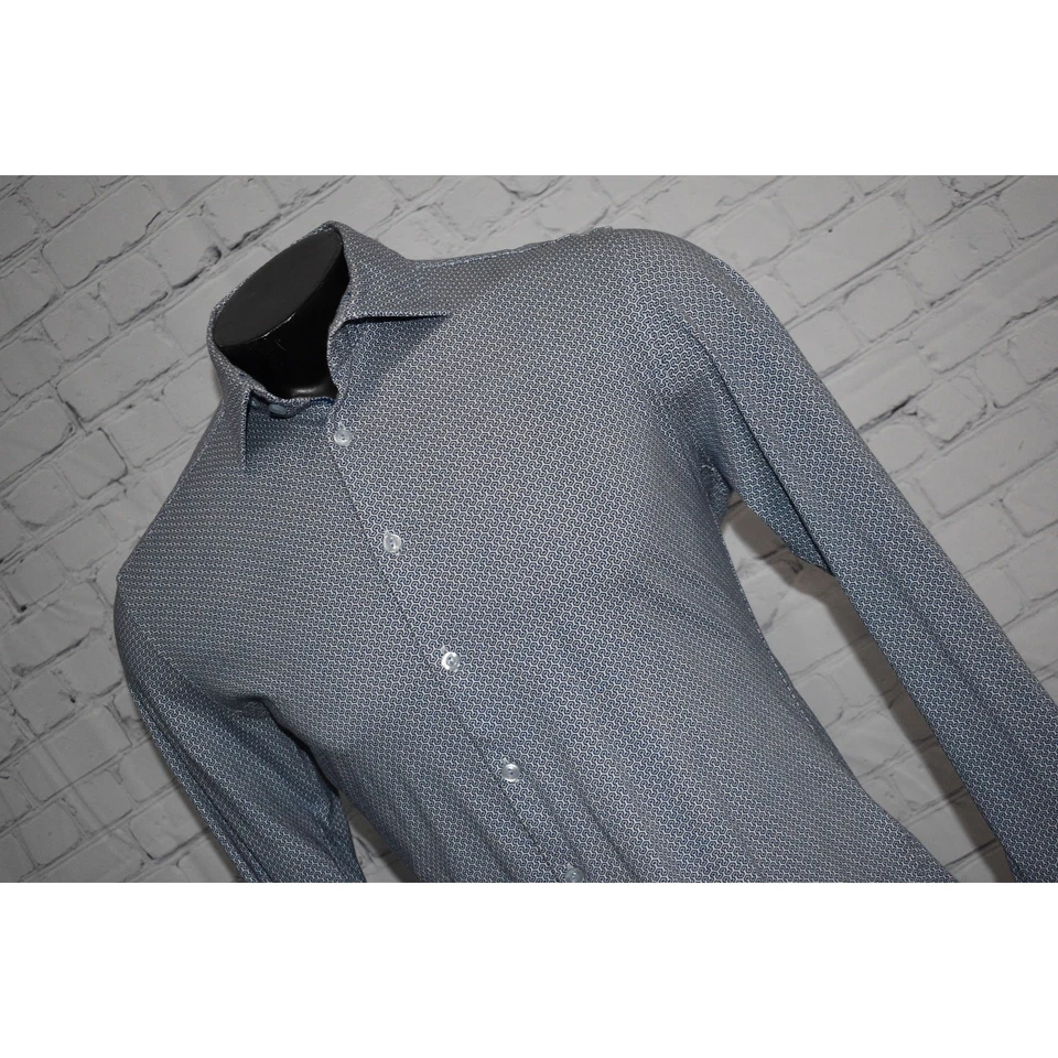Stone Rose Button Up Dress Shirt Mens Size 3 Stretch Blue Geometric  - Image 4 of 4