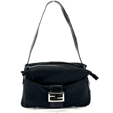 FENDI Shoulder Bag Baguagetto Purse Canvas Black Authentic