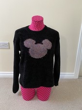 Ladies Disney Primark Black Jumper With Sparkly Multicoloured Mickey Mouse XS